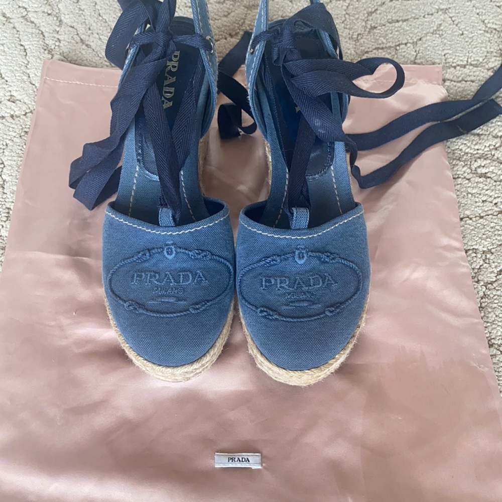 Prada Milano Denim Lace-up Espadrilles